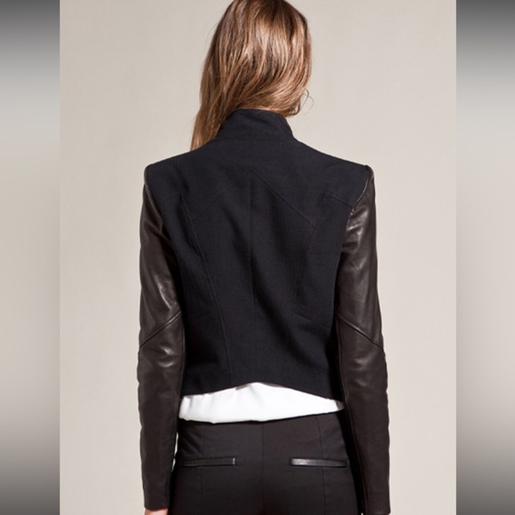 HELMUT LANG Eon Jacket Leather & Wool Asymmetrical Jacket P - Picture 5 of 11